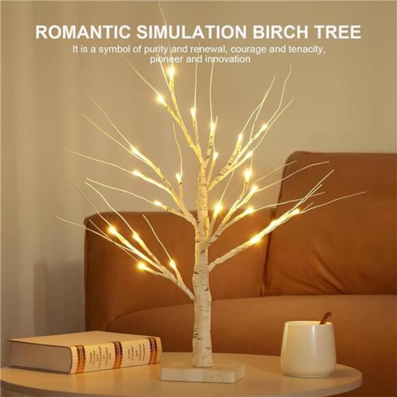 2FT 24LT Led Lighted Birch Tree, 24" White Money Artificial Tree Christmas Decor - Picture 4 of 8